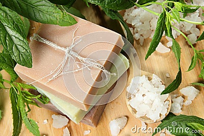 Homemade Soap and Sea Salt Stock Photo