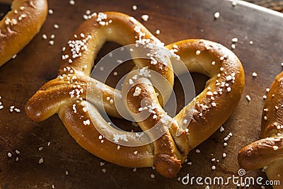 Homemade Soft Pretzels with Salt Stock Photo