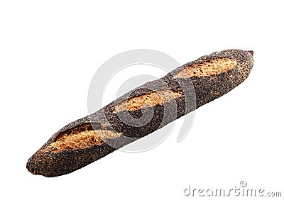 Homemade sourdough black bread baguette on white beackground. Food, baking Stock Photo