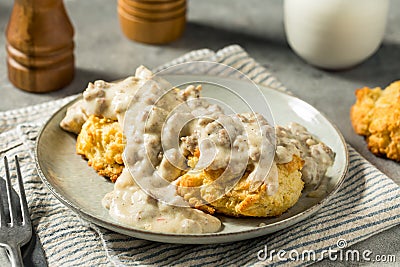 Homemade Southern Biscuits and Gravy Stock Photo