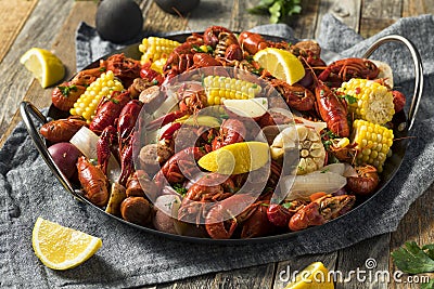 Homemade Southern Crawfish Boil Stock Photo