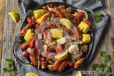 Homemade Southern Crawfish Boil Stock Photo