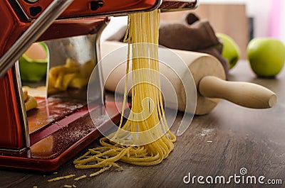 Homemade spaghetti carbonara production Stock Photo