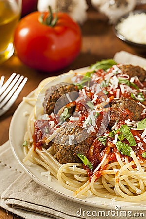 Homemade Spaghetti and Meatballs Pasta Stock Photo