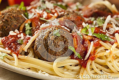 Homemade Spaghetti and Meatballs Pasta Stock Photo