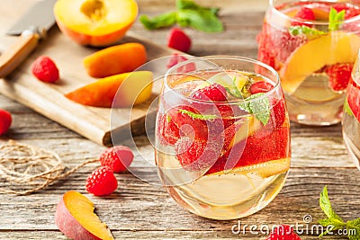 Homemade Sparkling White Wine Sangria Stock Photo