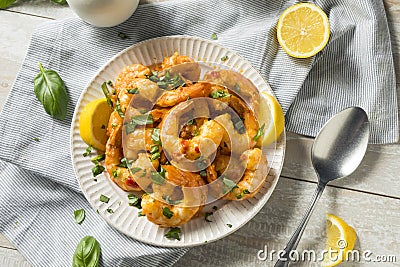 Homemade Spicy Garlic Shrimp Stock Photo