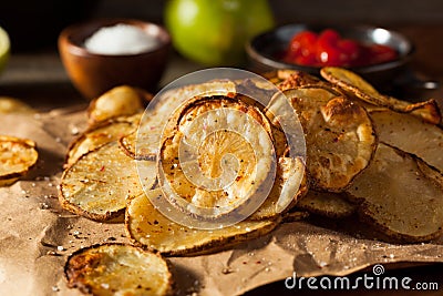 Homemade Spicy LIme and Pepper Baked Potato Chips Stock Photo