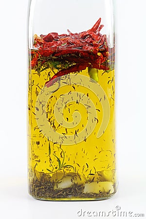 Homemade spicy olive oil Stock Photo