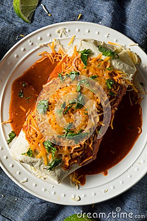 Homemade Spicy Smothered Beef Burrito Stock Photo