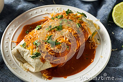 Homemade Spicy Smothered Beef Burrito Stock Photo