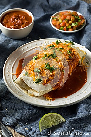 Homemade Spicy Smothered Beef Burrito Stock Photo