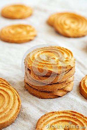 Homemade Sprits Biscuits Ready to Eat, side view. Close-up Stock Photo