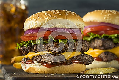 Homemade Square Beef Cheeseburger Stock Photo