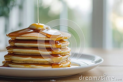 Homemade stack classic pancakes with maple syrup. Generative AI Cartoon Illustration
