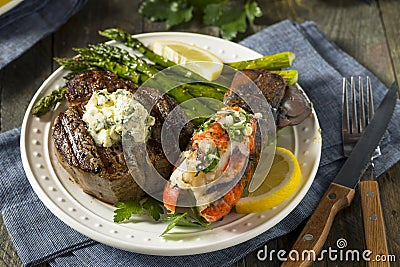 Homemade Steak and Lobster Surf n Turf Stock Photo