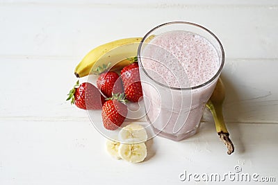 Homemade strawberry and banana milkshake smoothie Stock Photo