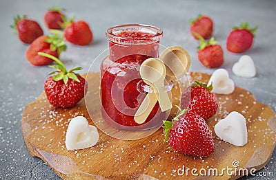 Homemade strawberry jam or marmalade in the glass jar Stock Photo