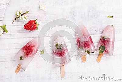 Homemade strawberry popsicle stick Stock Photo