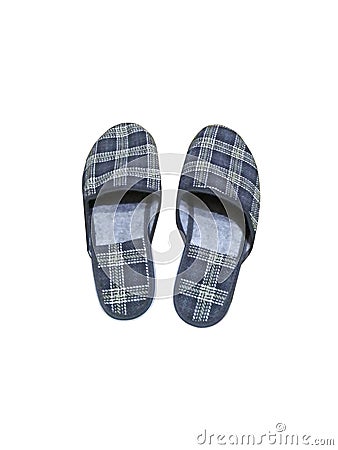 Homemade striped gray slippers on a white background Stock Photo