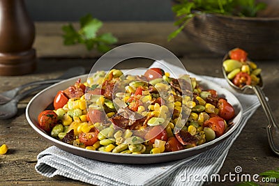 Homemade Succotash with Lima Beans Stock Photo