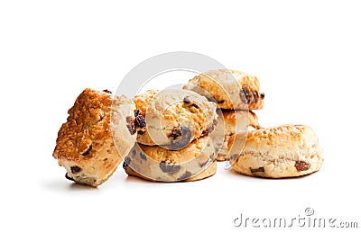 Homemade sultana scones isolated on white Stock Photo