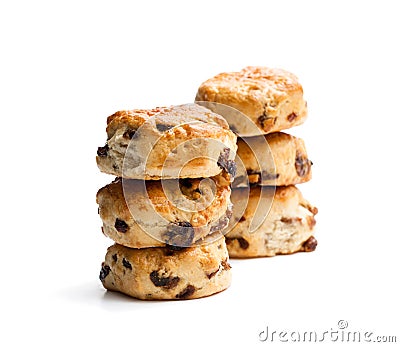 Homemade sultana scones isolated on white Stock Photo