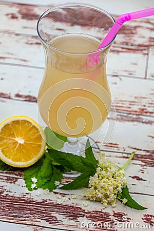 Homemade summer refreshing drink socata, made of elderberry flowers and lemon Stock Photo