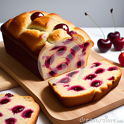 homemade sweet cake with cherry, cherries and blueberries, Ai generated Stock Photo