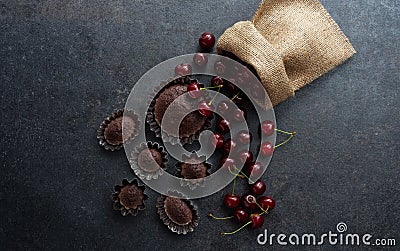 Homemade sweet cupcake and cherry background Stock Photo