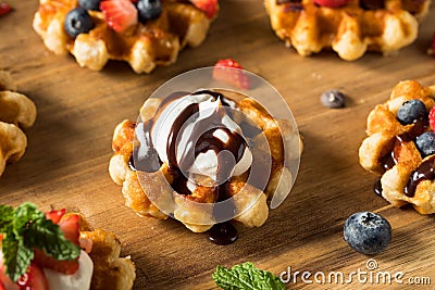 Homemade Sweet Dessert Belgian Waffles Stock Photo