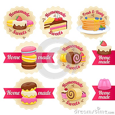 Homemade sweets labels badges set Vector Illustration