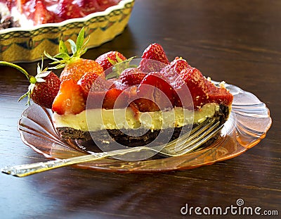 Homemade tart cake with fresh strawberries and baking mold Stock Photo