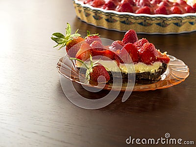 Homemade tart cake with fresh strawberries and baking mold Stock Photo