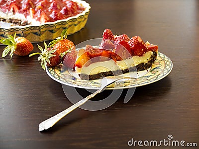 Homemade tart cake with fresh strawberries and baking mold Stock Photo