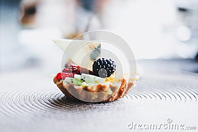 Homemade tart dessert, blueberry and fruits Stock Photo