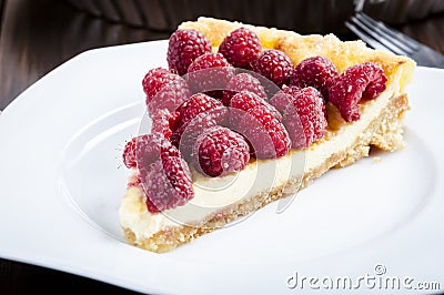 Homemade tart with raspberries Stock Photo