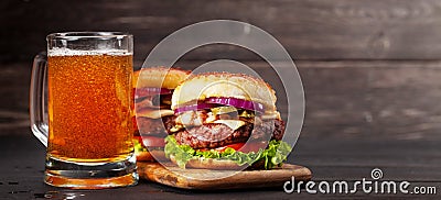 Homemade tasty beef burgers and beer Stock Photo