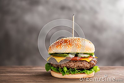 homemade tasty burgers on wood table Stock Photo