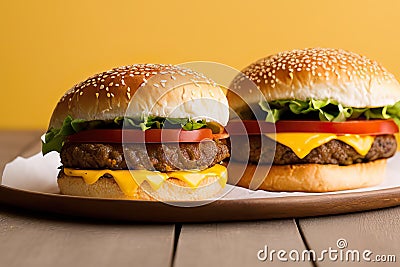 homemade tasty burgers on wood table Stock Photo