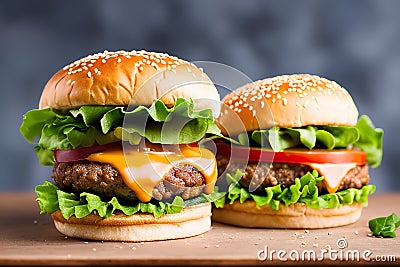 homemade tasty burgers on wood table Stock Photo