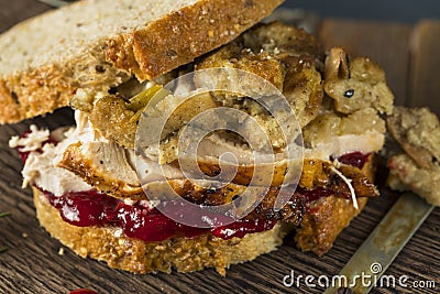 Homemade Thanksgiving Leftover Turkey Sandwich Stock Photo