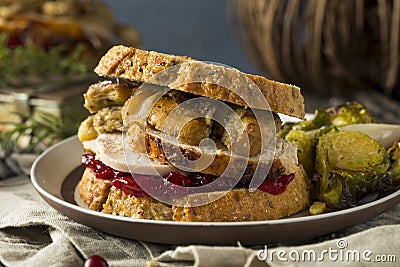 Homemade Thanksgiving Leftover Turkey Sandwich Stock Photo