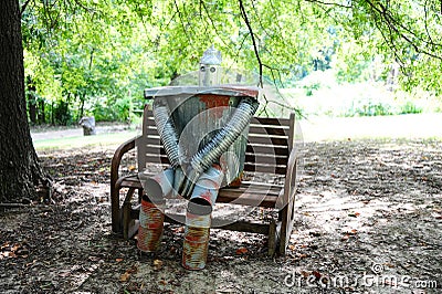 Tin Man woodsman in a forest. Stock Photo