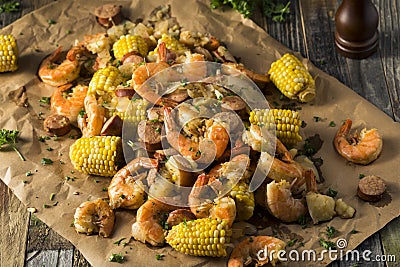 Homemade Traditional Cajun Shrimp Boil Stock Photo