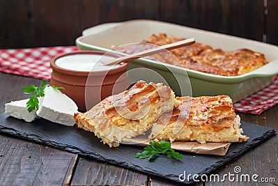 Homemade Traditional Serbian Gibanica with cheese Stock Photo