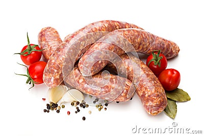 Homemade traditional thick pork sausages Stock Photo