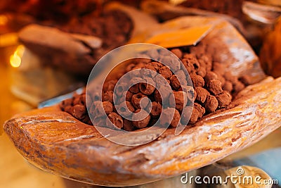 Homemade vegan truffle candies with cocoa Stock Photo