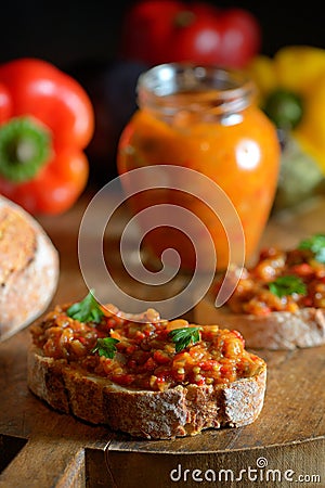 Homemade vegetable salad and bread Stock Photo