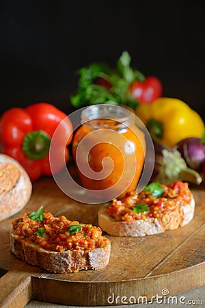 Homemade vegetable salad and slice of bread Stock Photo